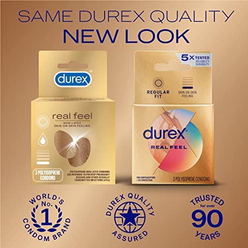 Durex Condom Real Feel Non Latex Condoms, 3 Count