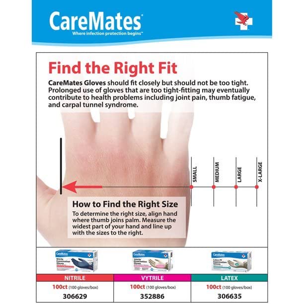 Caremates Nitrile Exam, Powder Free Glove, Small, 100-count