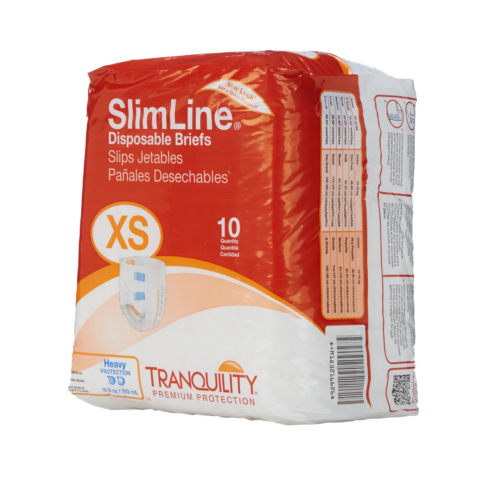 Unisex Adult Incontinence Brief Tranquility Slimline X-Small Disposable Heavy Absorbency