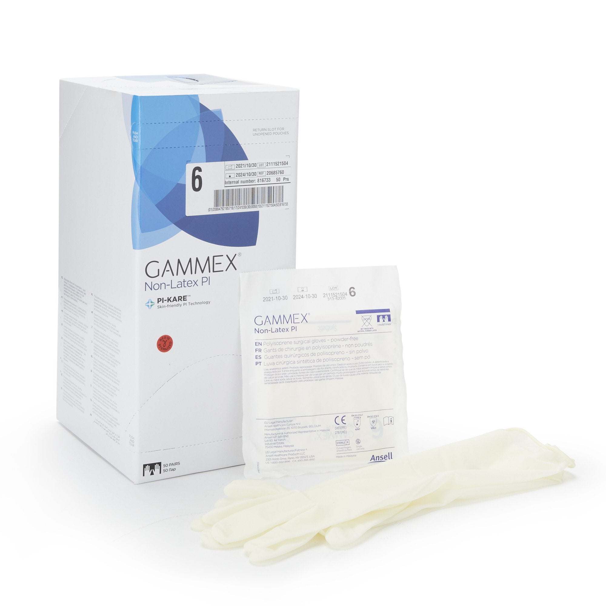 Surgical Glove GAMMEX Non-Latex PI Size 6 Sterile Polyisoprene Standard Cuff Length Micro-Textured White Chemo Tested