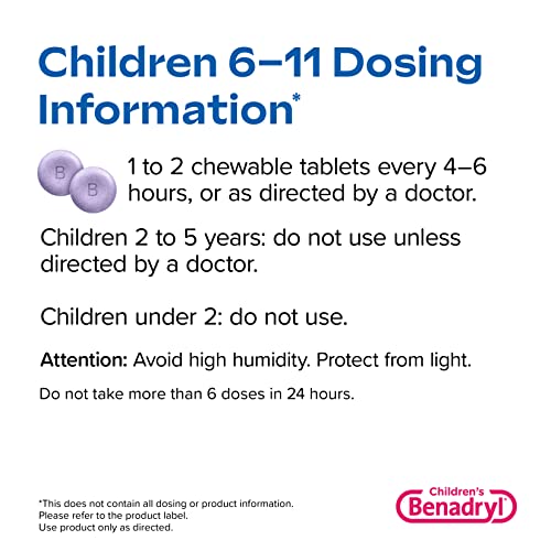 Benadryl Children's Allergy Chewables, Diphenhydramine HCl Antihistamine, Grape, 20 ct