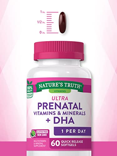Nature's Truth Prenatal Vitamins with DHA and Folic Acid Softgels, Non GMO & Gluten Free, 60 Count