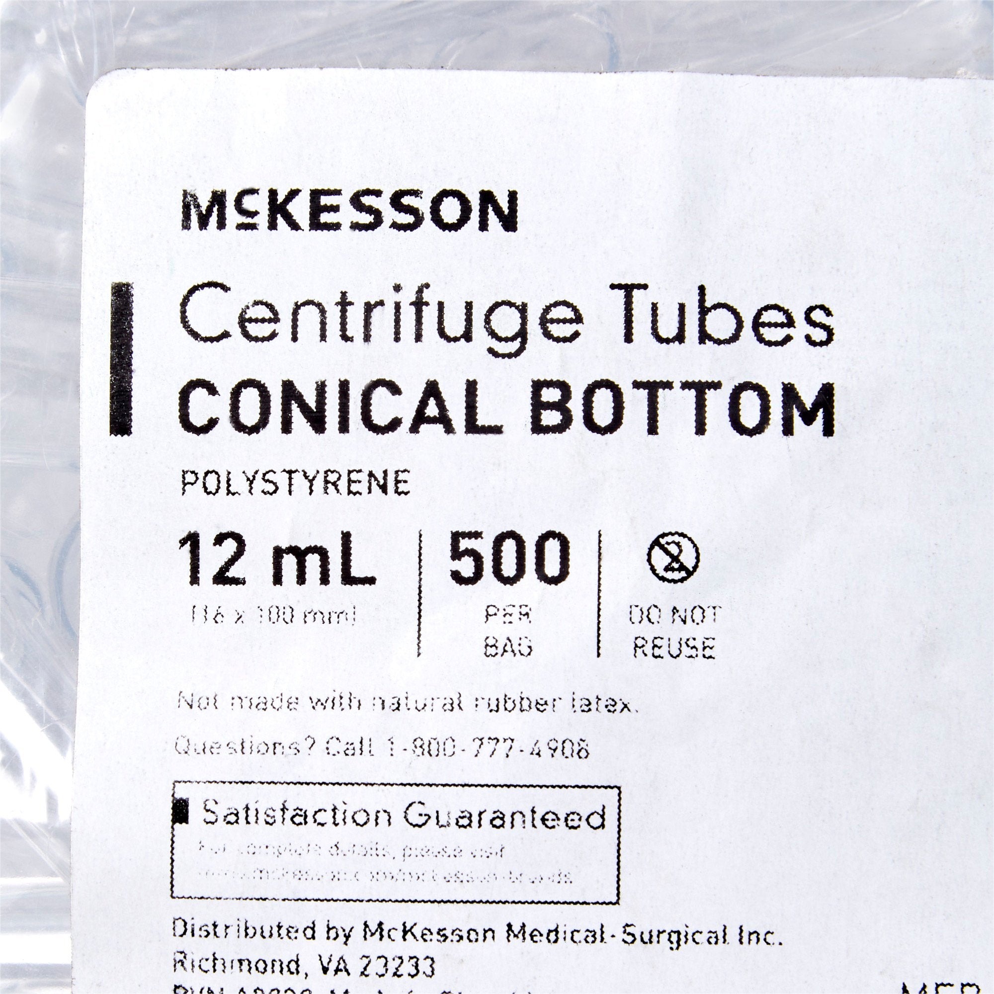 McKesson Centrifuge Tube Conical Bottom Plain 16 X 100 mm 12 mL Without Color Coding Without Closure Polystyrene Tube