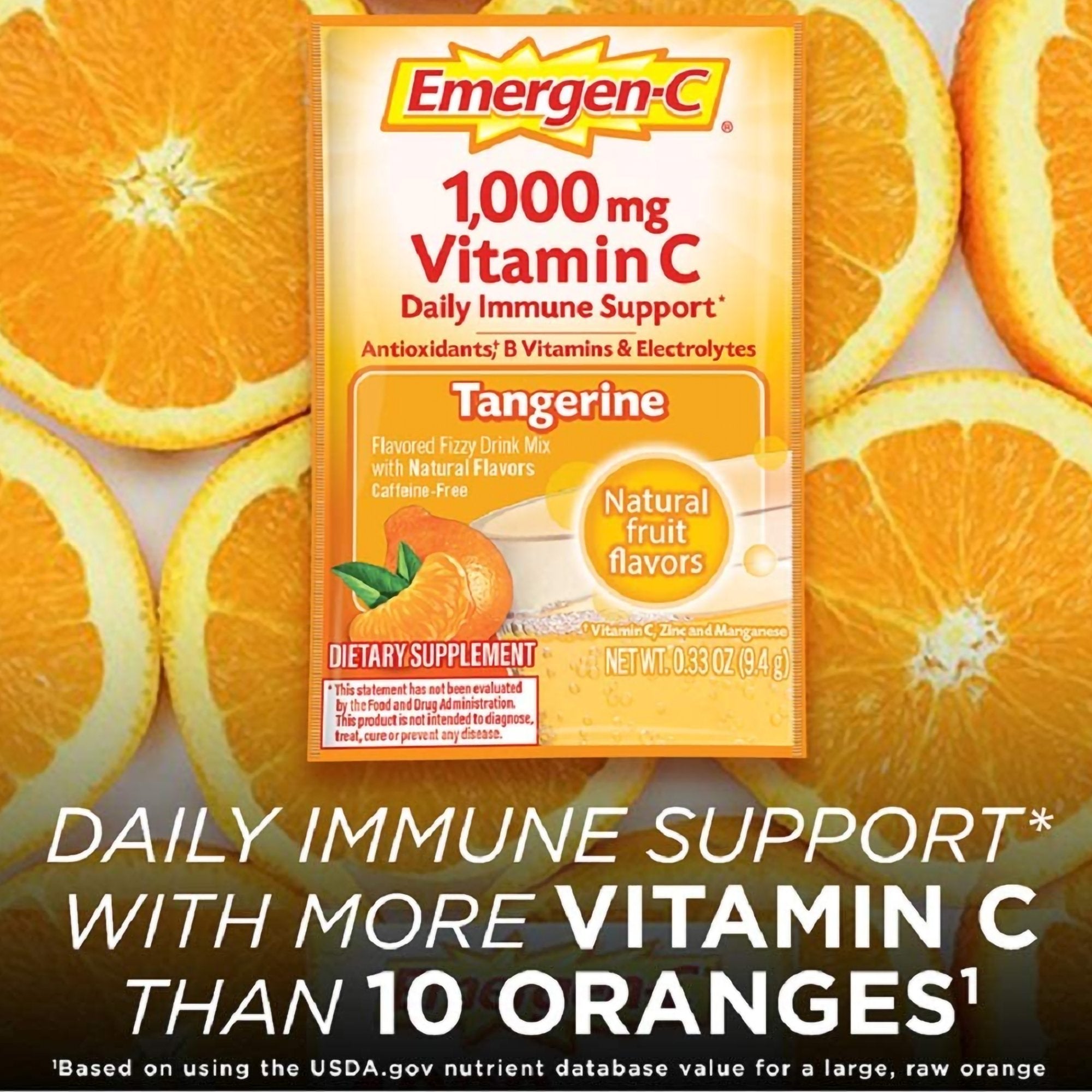 Oral Supplement Emergen-C Daily Immune Support Tangerine Flavor Powder 0.30 oz. Individual Packet