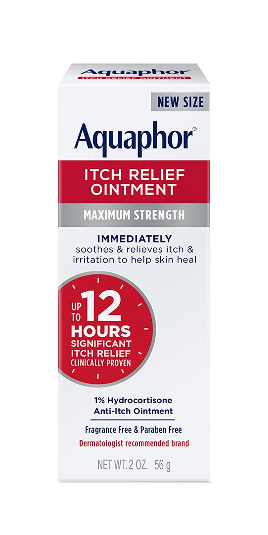 Aquaphor Itch Relief Ointment, Maximum Strength 1% Hydrocortisone, Relieves Itch from Skin Irritation, Insect Bites, Psoriasis, Skin Rashes, Eczema, & Poison Ivy, 2 oz